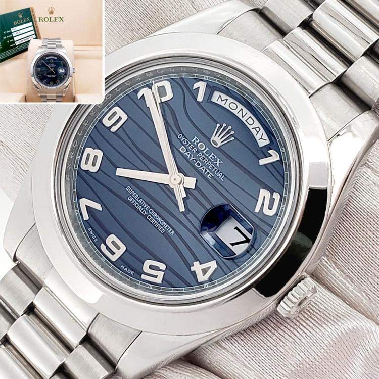 Pre Owned Rolex President Day-Date II 218206 Automatic Ice Blue Platinum Men’s Wristwatch 41 mm