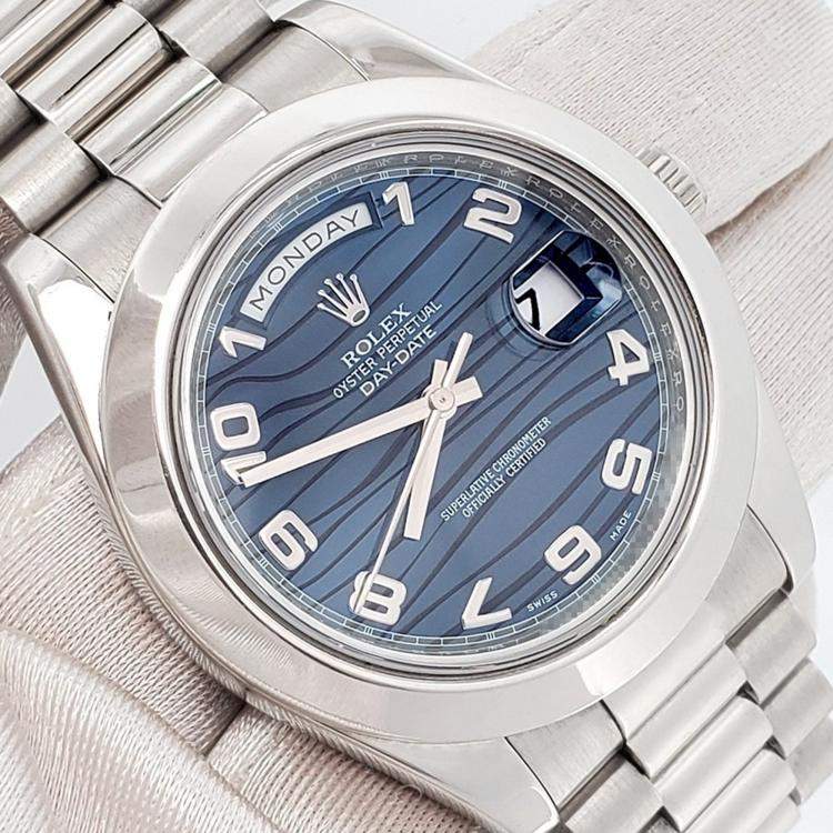 Pre Owned Rolex President Day-Date II 218206 Automatic Ice Blue Platinum Men’s Wristwatch 41 mm