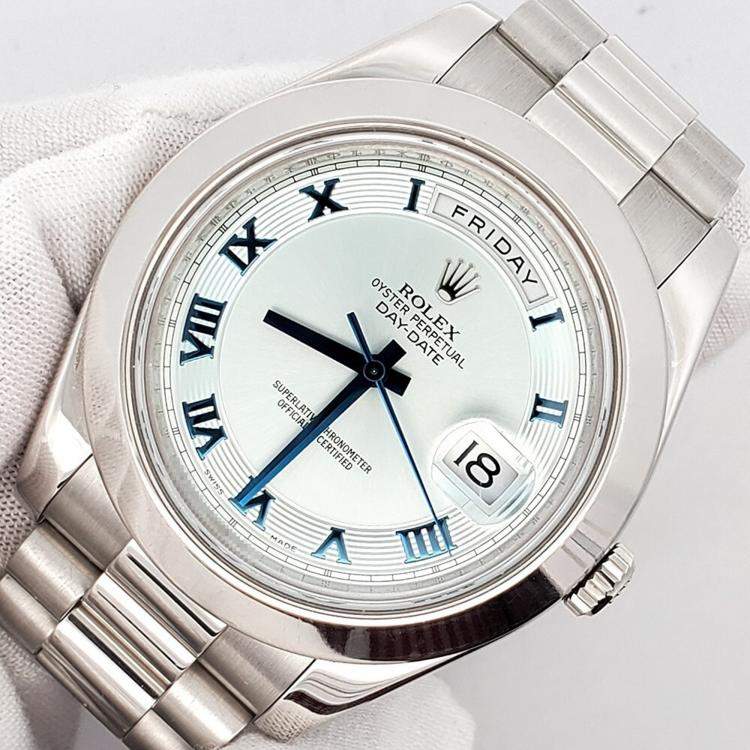 Pre Owned Rolex Day-Date II 218206 Automatic Ice Blue Platinum Men’s Wristwatch 40 mm