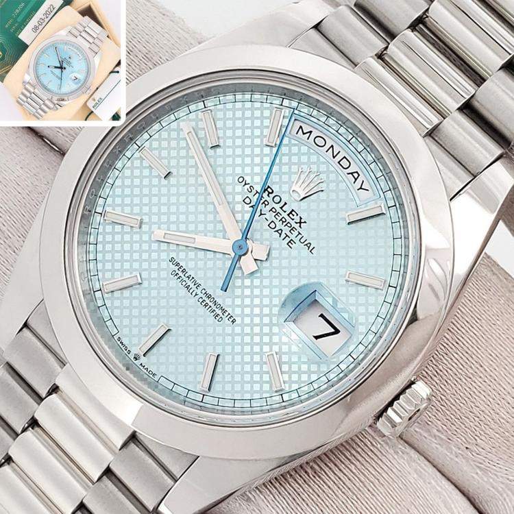 Pre Owned Rolex President Day-Date 218206 Automatic Ice Blue Platinum Men’s Wristwatch 40 mm