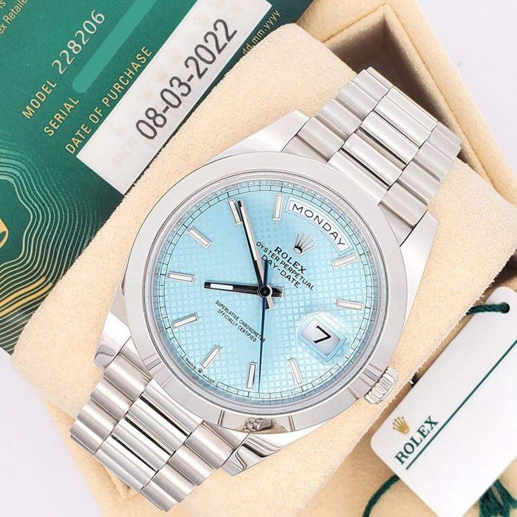 Pre Owned Rolex President Day-Date 218206 Automatic Ice Blue Platinum Men’s Wristwatch 40 mm