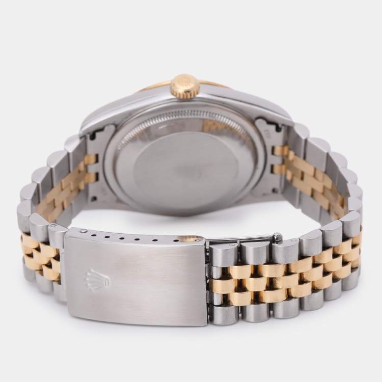 Pre Owned Rolex White 18K Yellow Gold & Stainless Steel Datejust 16233 Automatic Unisex Wristwatch 35 mm