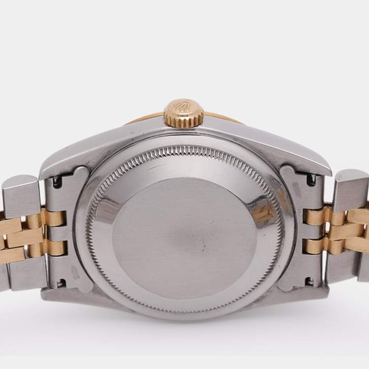 Pre Owned Rolex White 18K Yellow Gold & Stainless Steel Datejust 16233 Automatic Unisex Wristwatch 35 mm