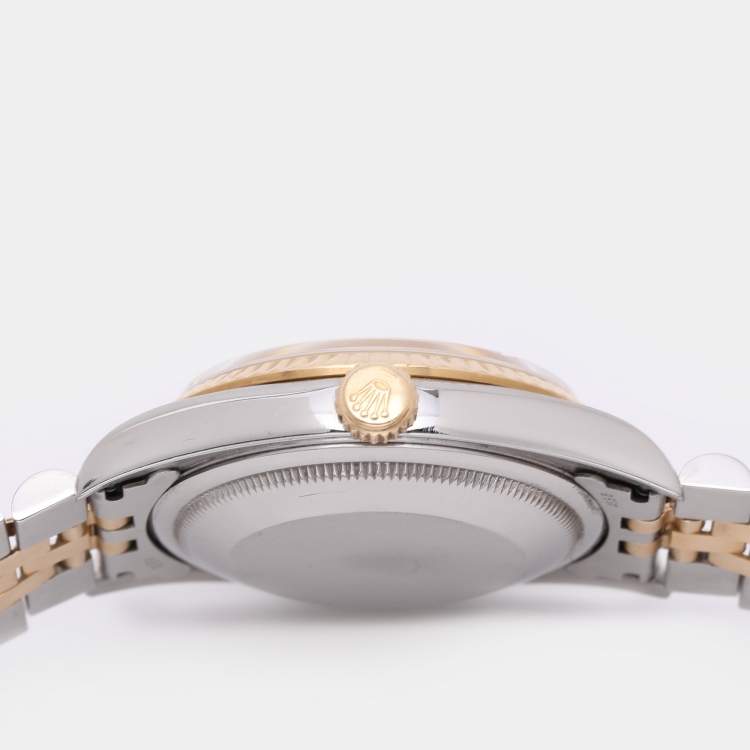 Pre Owned Rolex White 18K Yellow Gold & Stainless Steel Datejust 16233 Automatic Unisex Wristwatch 35 mm