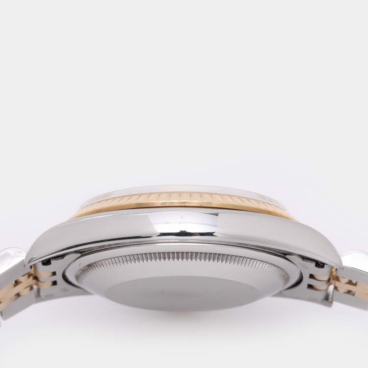 Pre Owned Rolex White 18K Yellow Gold & Stainless Steel Datejust 16233 Automatic Unisex Wristwatch 35 mm
