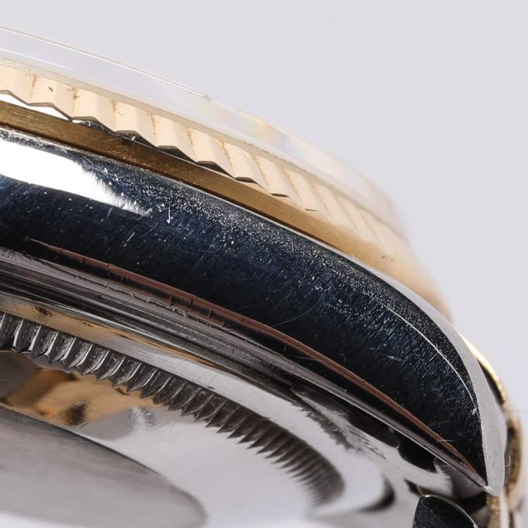 Pre Owned Rolex White 18K Yellow Gold & Stainless Steel Datejust 16233 Automatic Unisex Wristwatch 35 mm