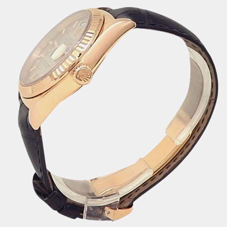 Pre Owned Rolex Day-Date 118135 Automatic Silver 18K Rose Gold Men’s Wristwatch 36 mm