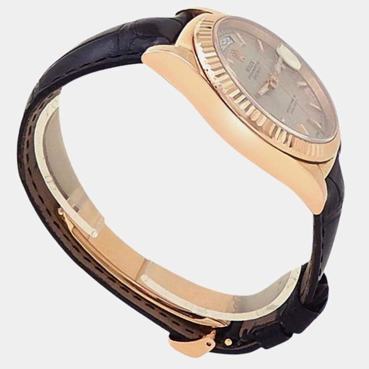 Pre Owned Rolex Day-Date 118135 Automatic Silver 18K Rose Gold Men’s Wristwatch 36 mm