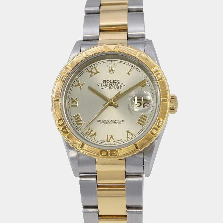 مملوكة مسبقًا Rolex Datejust 16263 Automatic Grey 18k Yellow Gold Stainless Steel Men's Wristwatch 36 mm