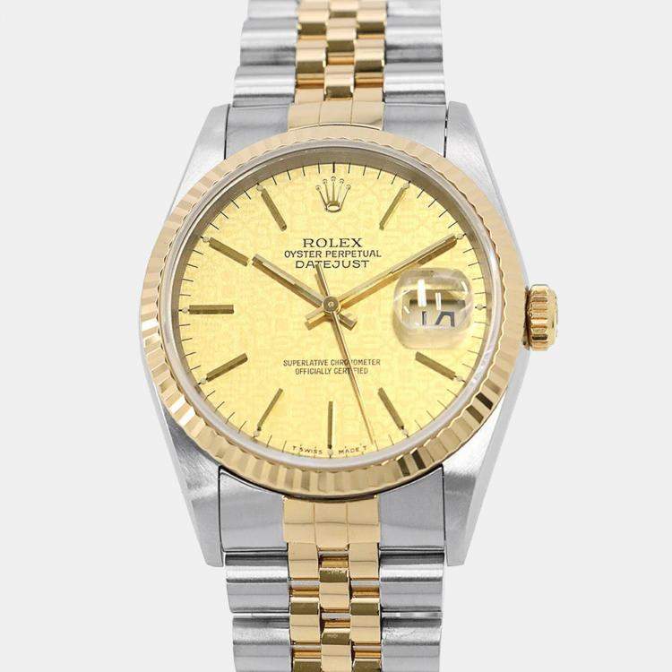 Pre Owned Rolex Datejust 16233 Automatic Champagne 18k Yellow Gold Stainless Steel Men's Wristwatch 36 mm