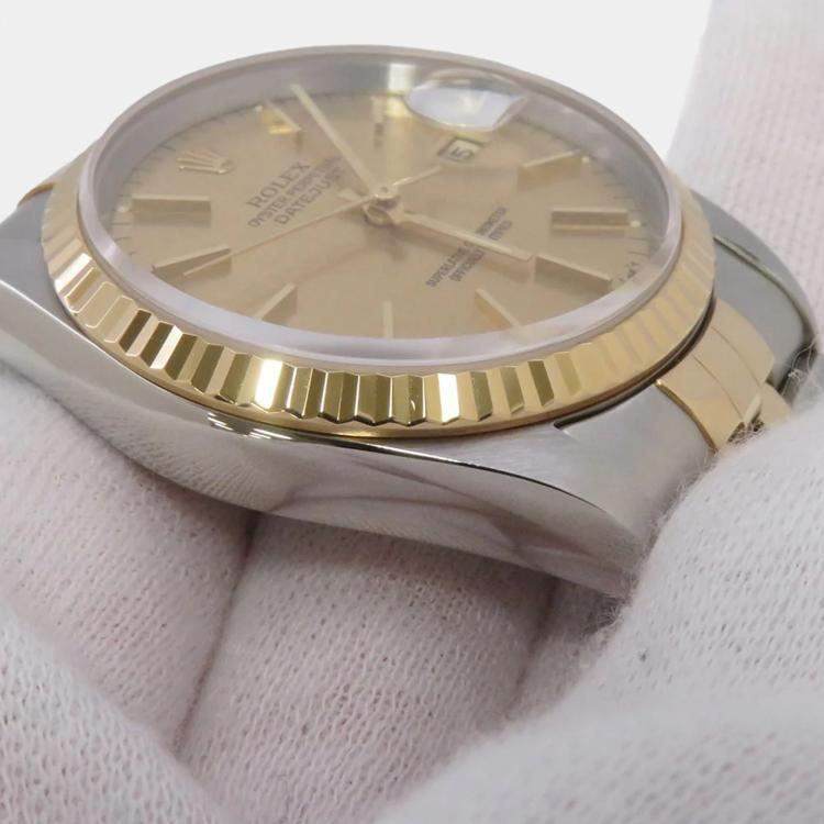Pre Owned Rolex Datejust 16233 Automatic Champagne 18k Yellow Gold Stainless Steel Men's Wristwatch 36 mm