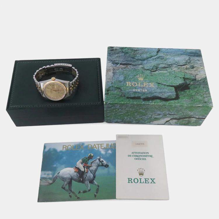 Pre Owned Rolex Datejust 16233 Automatic Champagne 18k Yellow Gold Stainless Steel Men's Wristwatch 36 mm