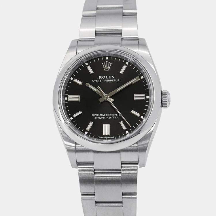 Pre Owned Rolex Oyster Perpetual 126000 Automatic Black Stainless Steel Men's Wristwatch 36 mm