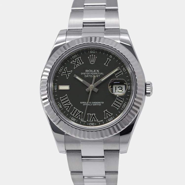 مملوكة مسبقًا Rolex Datejust II 116334 Automatic Black 18k White Gold Stainless Steel Men's Wristwatch 41 mm