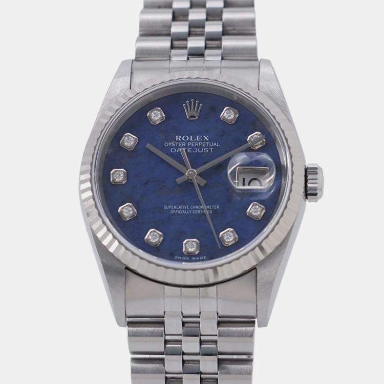 Pre Owned Rolex Datejust 16234G Automatic Sodalite 18k White Gold Stainless Steel Men's Wristwatch 36 mm