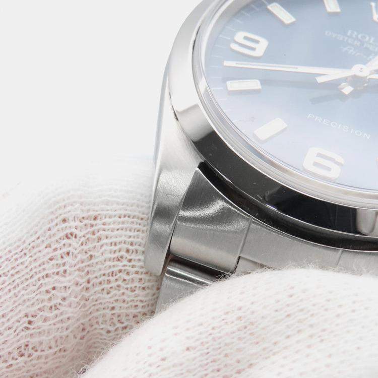 Pre Owned Rolex Air-King 14000M Automatic Blue Stainless Steel Men's Wristwatch 34 mm