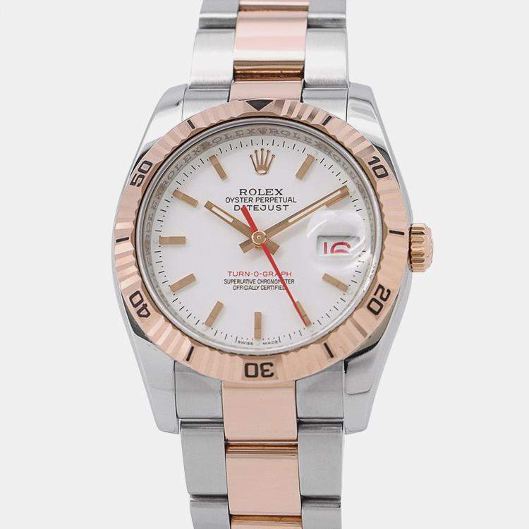 مملوكة مسبقًا Rolex Datejust 116261 Automatic White 18k Rose Gold Stainless Steel Men's Wristwatch 36 mm