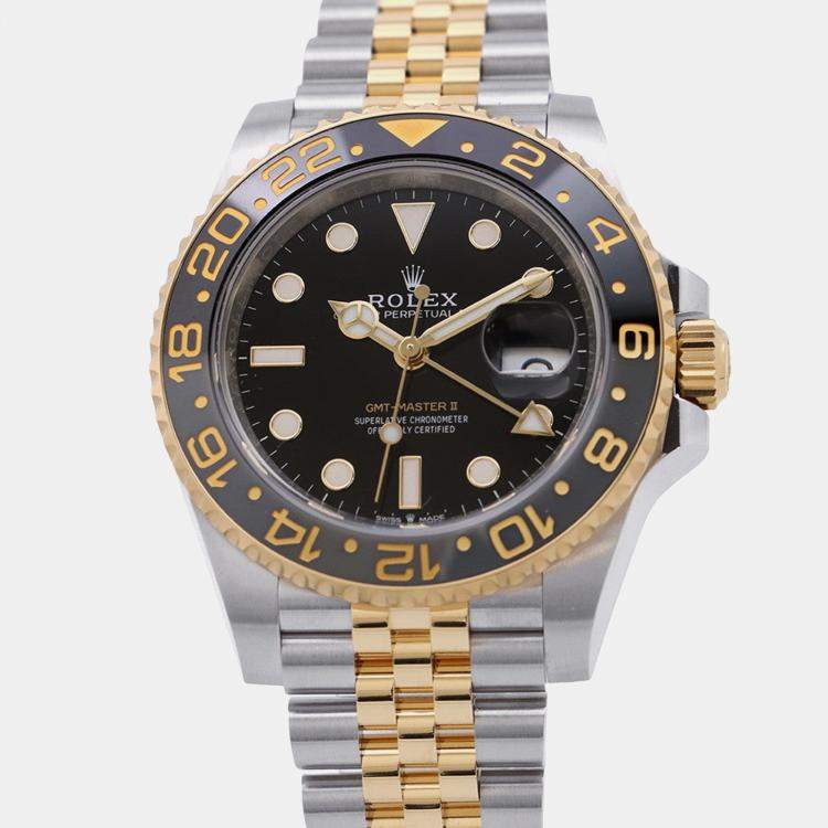 Pre Owned Rolex GMT-Master II 126713GRNR Automatic Black 18k Yellow Gold Stainless Steel Men's Wristwatch 40 mm