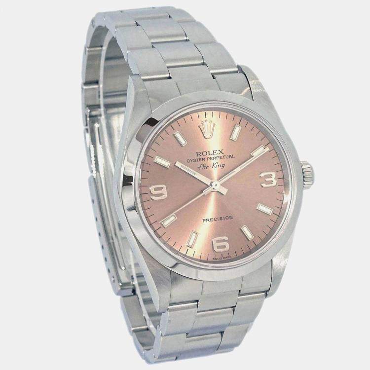 Pre Owned Rolex Air-King 14000 Automatic Pink Stainless Steel Men's Wristwatch 34 mm