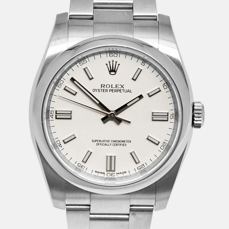Pre Owned Rolex Oyster Perpetual 116000 Silver Dial Oystersteel Men's Wristwatch 36 mm