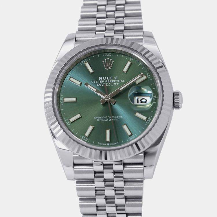 Pre Owned Rolex Datejust 126334 Automatic Green 18k White Gold Stainless Steel Men's Wristwatch 41 mm