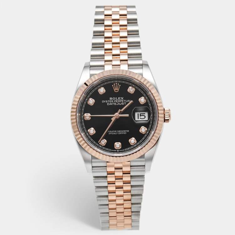 Pre Owned Rolex Datejust M1263231-0019 Black Dial 18K Everose Gold Oystersteel Diamond Men's Wristwatch 36 mm
