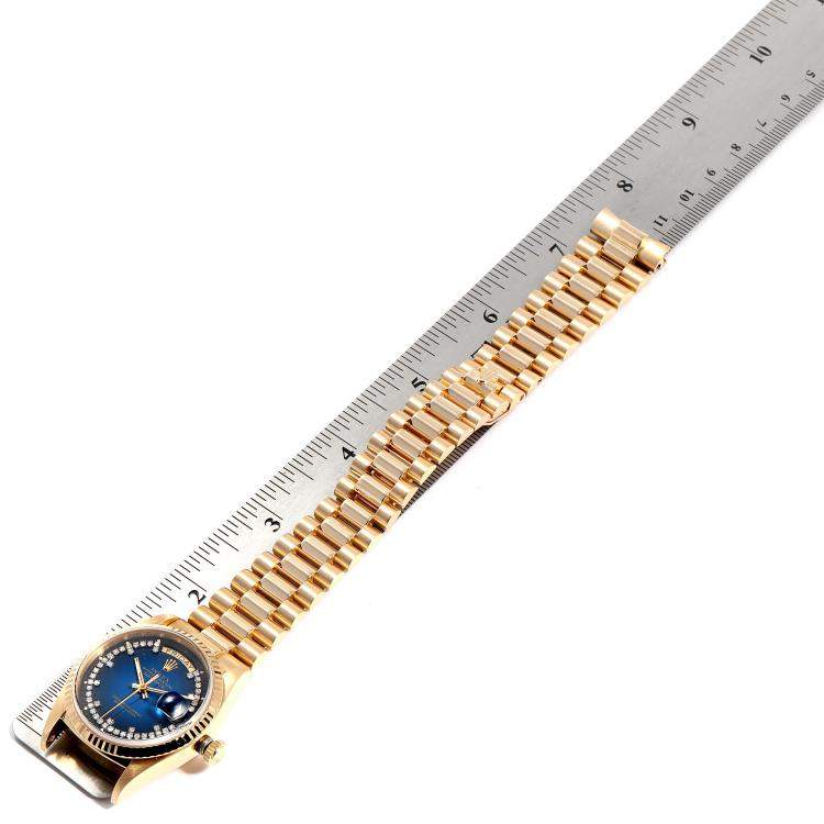 Pre Owned Rolex Blue Diamonds 18K Yellow Gold President Day-Date 18038 Men's Wristwatch 36 MM