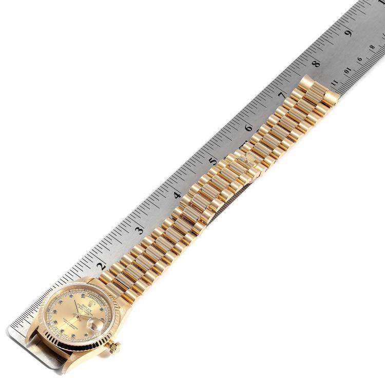 Pre Owned Rolex Champagne Blue Sapphire Diamonds 18K Yellow Gold President Day-Date 18238 Men's Wristwatch 36 MM