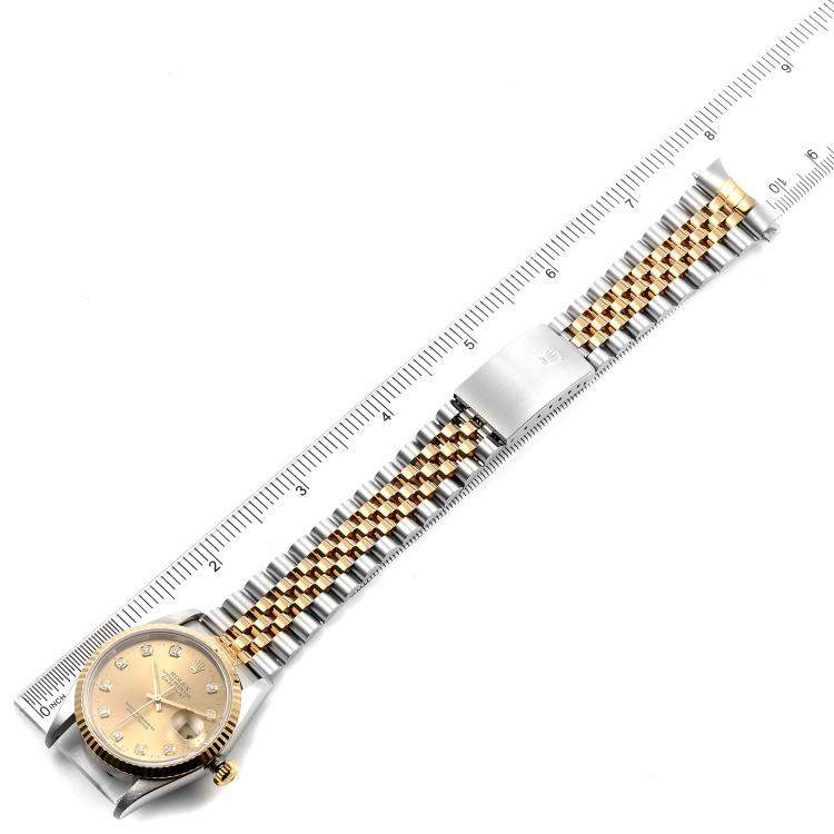 Pre Owned Rolex Champagne Diamonds 18K Yellow Gold And Stainless Steel Datejust 16233 Men's Wristwatch 36 MM
