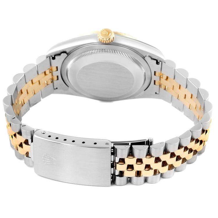 Pre Owned Rolex Champagne Diamonds 18K Yellow Gold And Stainless Steel Datejust 16233 Men's Wristwatch 36 MM