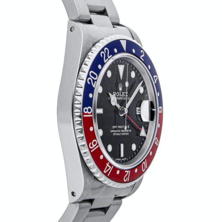 Pre Owned Rolex Black Stainless Steel GMT-Master II "Pepsi" 16710 Men's Wristwatch 40 MM