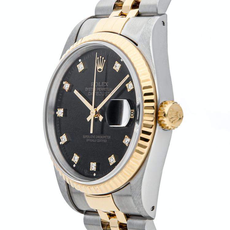 مملوكة مسبقًا Rolex Black 18K Yellow Gold And Stainless Steel Datejust 16233 Men's Wristwatch 36 MM