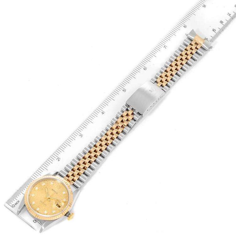 Pre Owned Rolex Champagne Diamonds 18K Yellow Gold And Stainless Steel Datejust 16233 Men's Wristwatch 36 MM