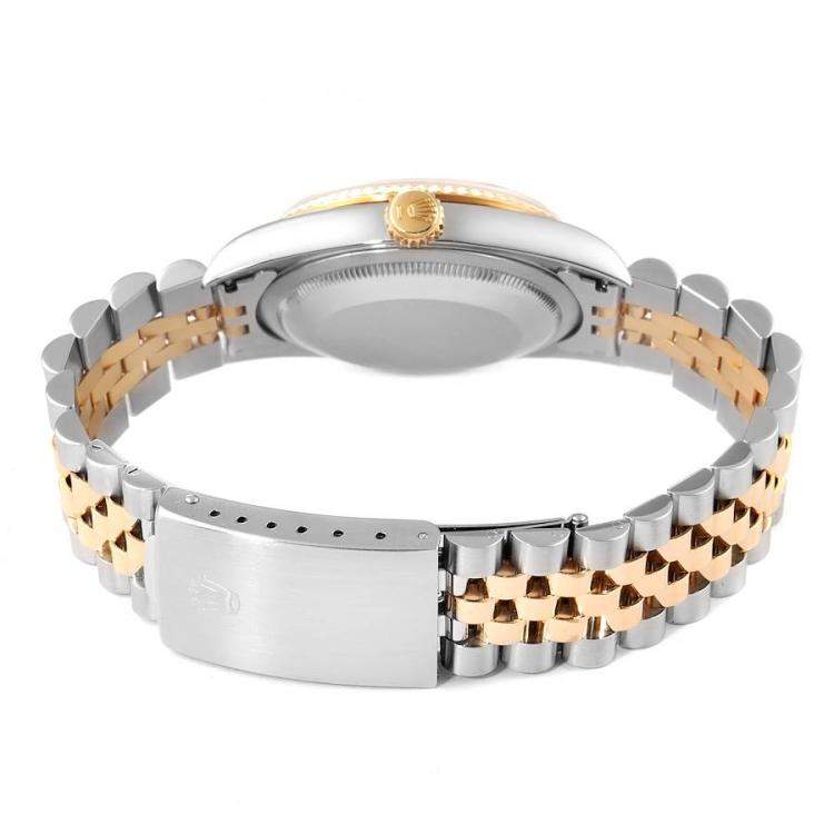 Pre Owned Rolex Champagne Diamonds 18K Yellow Gold And Stainless Steel Datejust 16233 Men's Wristwatch 36 MM