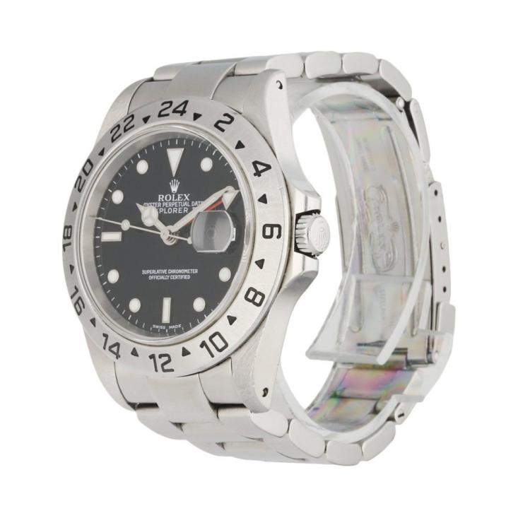 مملوكة مسبقًا Rolex Black Stainless Steel Explorer II 16570 Men's Wristwatch 40 MM