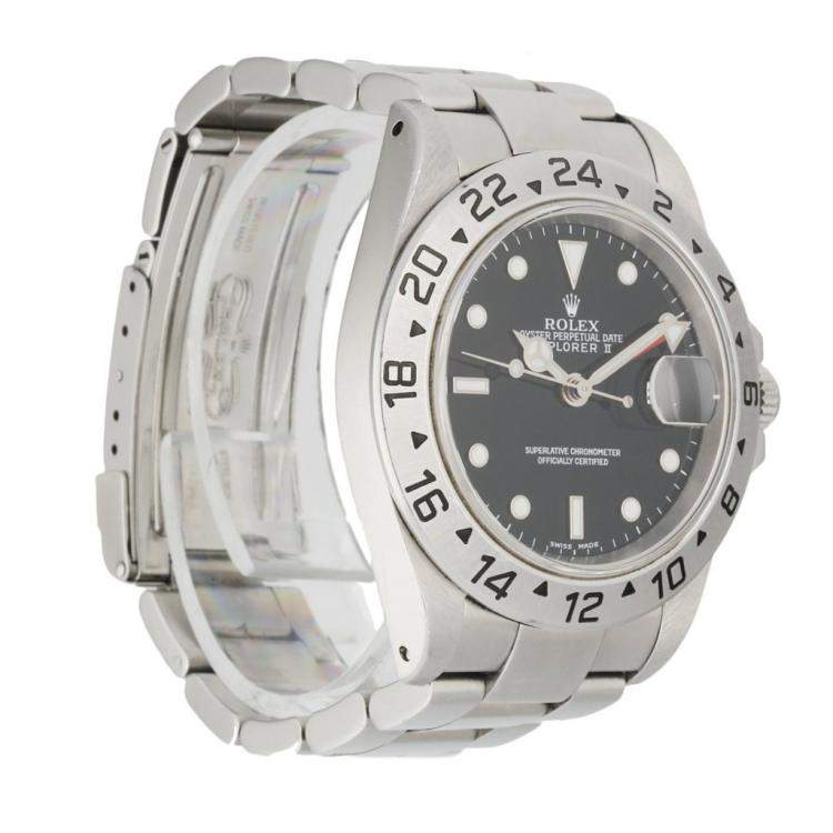 مملوكة مسبقًا Rolex Black Stainless Steel Explorer II 16570 Men's Wristwatch 40 MM