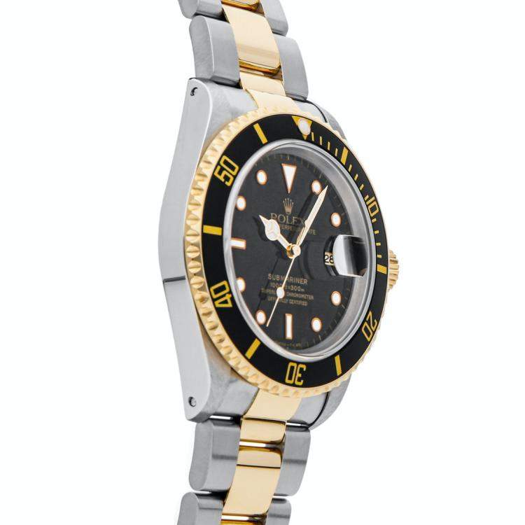 Pre Owned Rolex Black 18k Yellow Gold And Stainless Steel Submariner Date 16613 Men's Wristwatch 40 MM