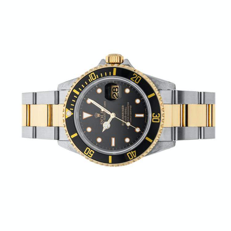 Pre Owned Rolex Black 18k Yellow Gold And Stainless Steel Submariner Date 16613 Men's Wristwatch 40 MM