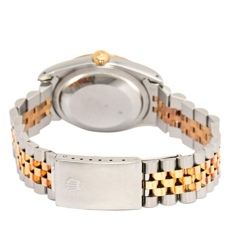 Pre Owned Rolex Champagne 18K Yellow Gold & Stainless Steel Diamond Datejust 16233 Men's Wristwatch 36 mm