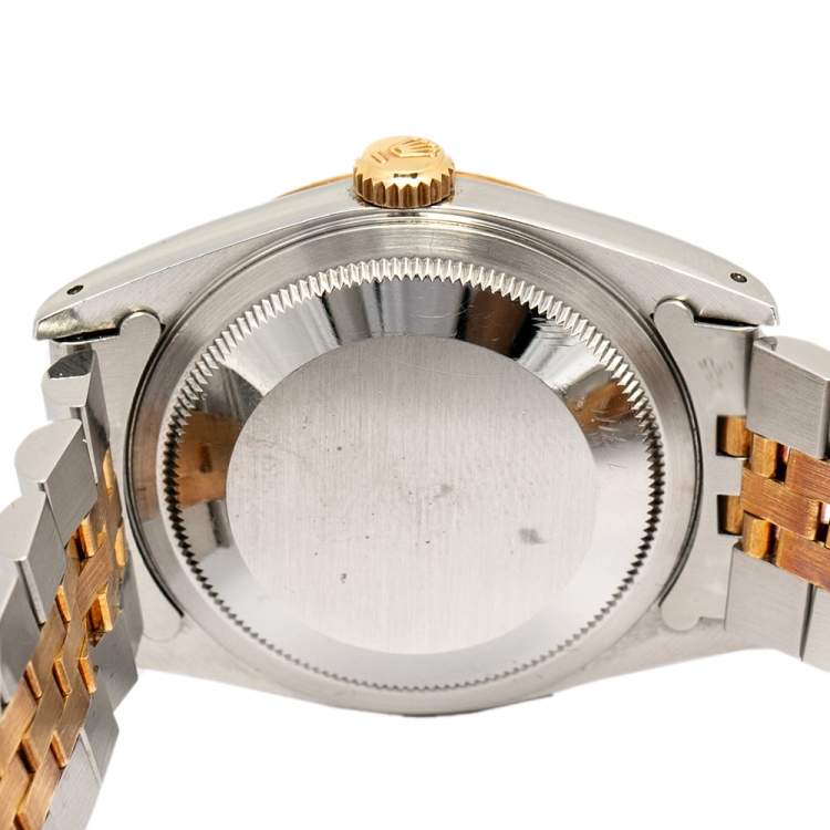 Pre Owned Rolex Champagne 18K Yellow Gold & Stainless Steel Diamond Datejust 16233 Men's Wristwatch 36 mm