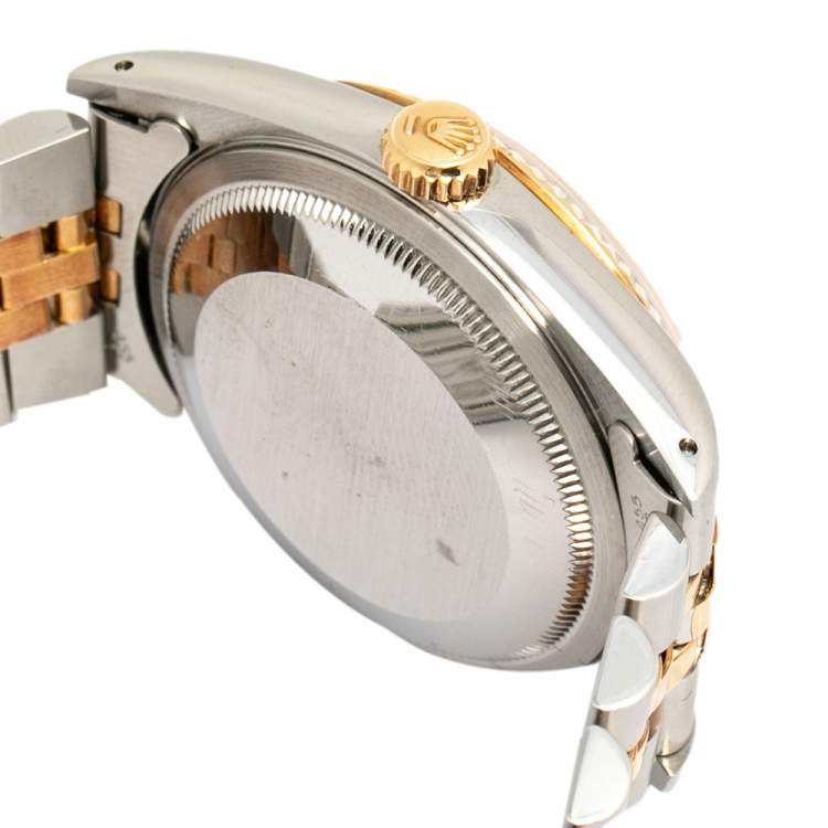 Pre Owned Rolex Champagne 18K Yellow Gold & Stainless Steel Diamond Datejust 16233 Men's Wristwatch 36 mm