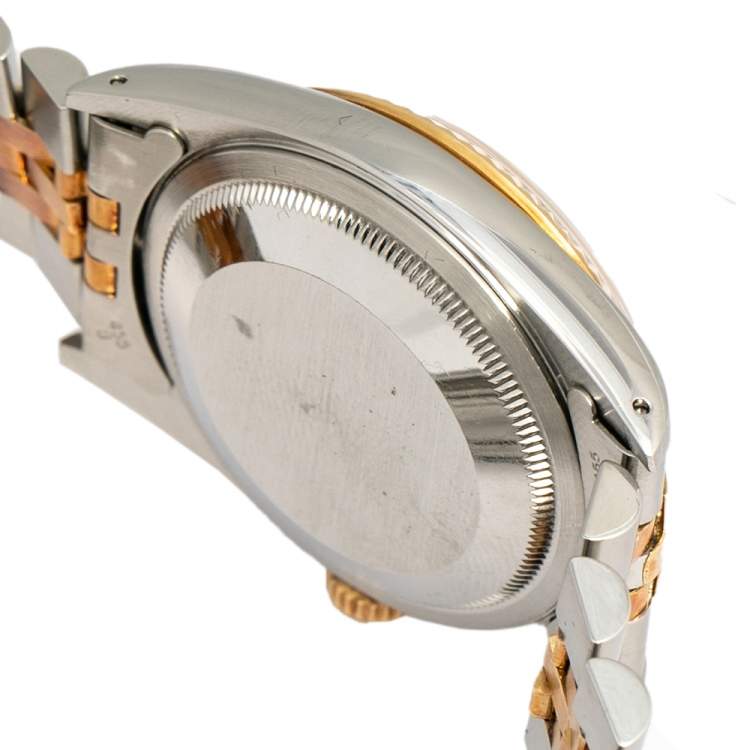 Pre Owned Rolex Champagne 18K Yellow Gold & Stainless Steel Diamond Datejust 16233 Men's Wristwatch 36 mm