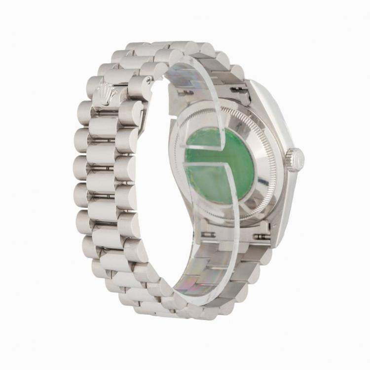 Pre Owned Rolex Silver Diamonds 18K White Gold Day-Date 18239 Men's Wristwatch 36 MM