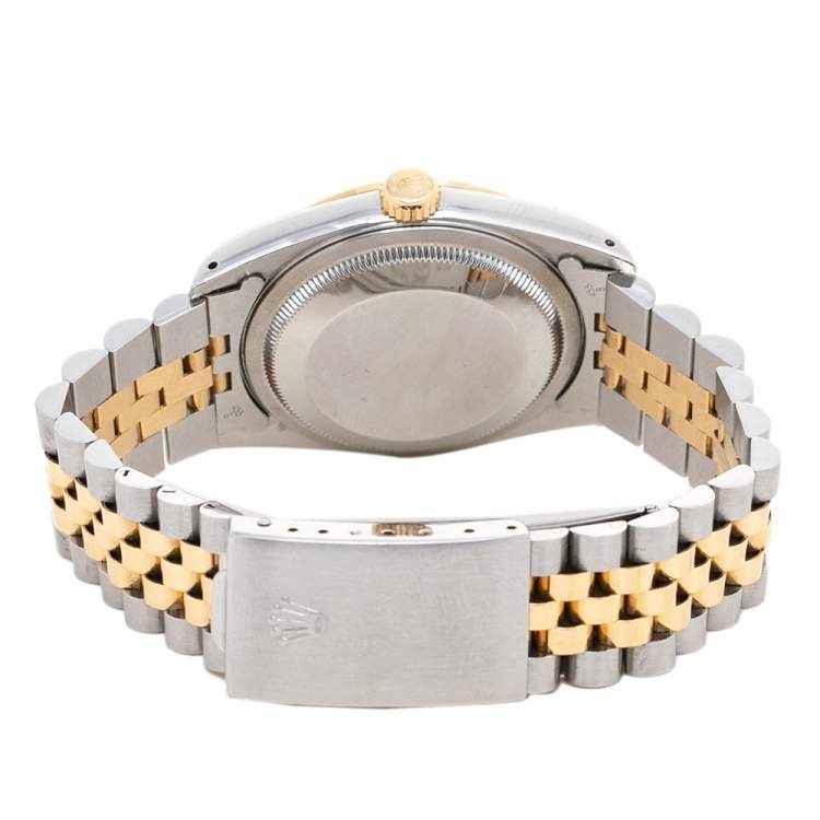 Pre Owned Rolex Champagne 18K Yellow Gold & Stainless Steel Datejust 16233 Automatic Unisex Wristwatch 36 mm