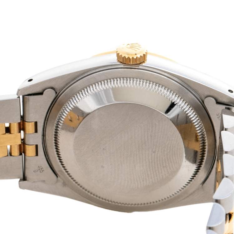 Pre Owned Rolex Champagne 18K Yellow Gold & Stainless Steel Datejust 16233 Automatic Unisex Wristwatch 36 mm