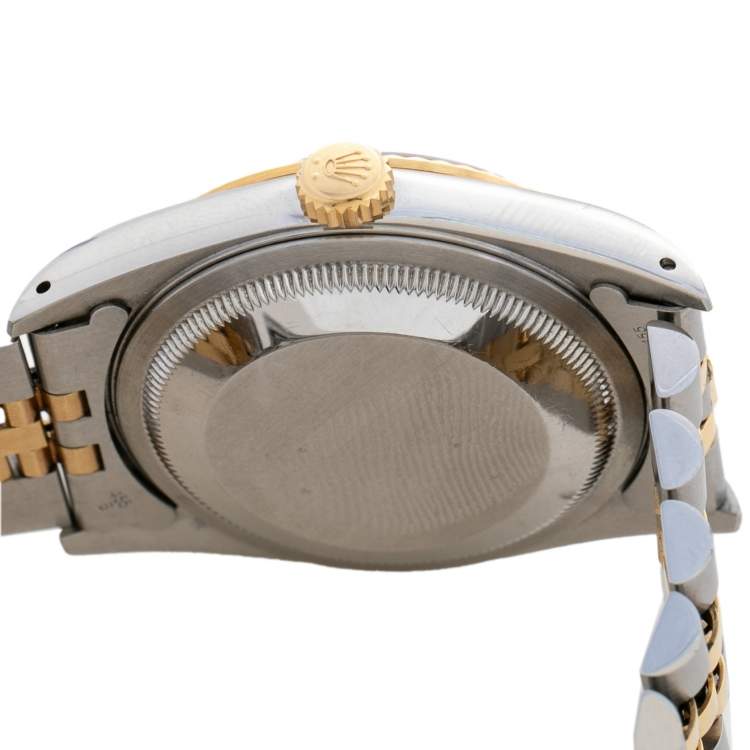 Pre Owned Rolex Champagne 18K Yellow Gold & Stainless Steel Datejust 16233 Automatic Unisex Wristwatch 36 mm