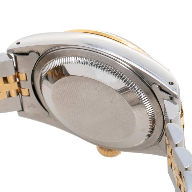 Pre Owned Rolex Champagne 18K Yellow Gold & Stainless Steel Datejust 16233 Automatic Unisex Wristwatch 36 mm