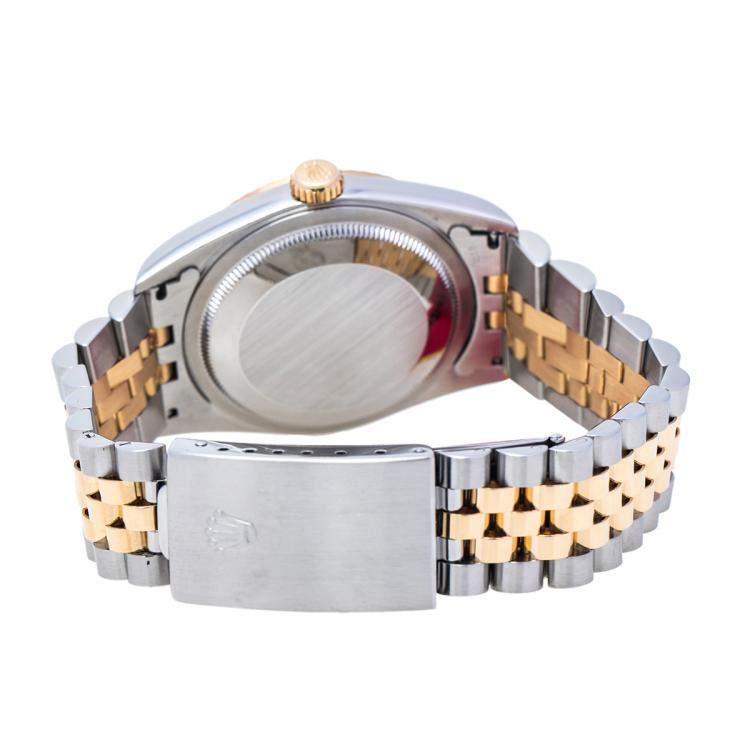 Pre Owned Rolex Champagne 18K Yellow Gold & Stainless Steel Diamonds Datejust 16233 Automatic Men's Wristwatch 36 mm