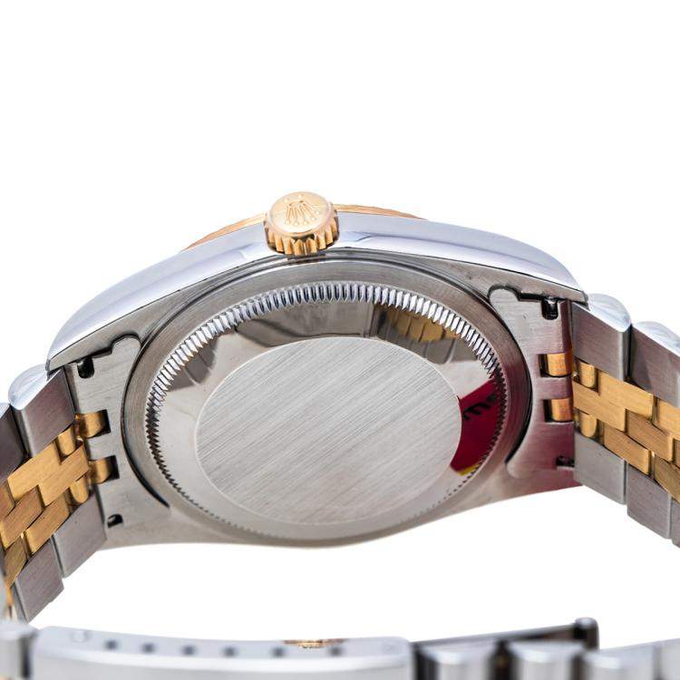 Pre Owned Rolex Champagne 18K Yellow Gold & Stainless Steel Diamonds Datejust 16233 Automatic Men's Wristwatch 36 mm