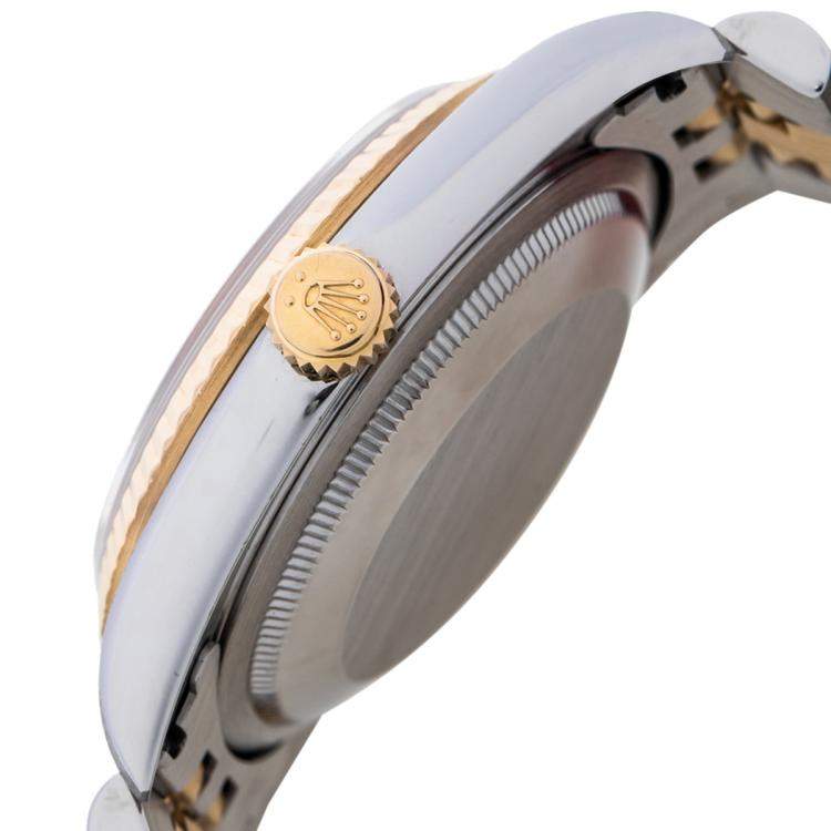 Pre Owned Rolex Champagne 18K Yellow Gold & Stainless Steel Diamonds Datejust 16233 Automatic Men's Wristwatch 36 mm